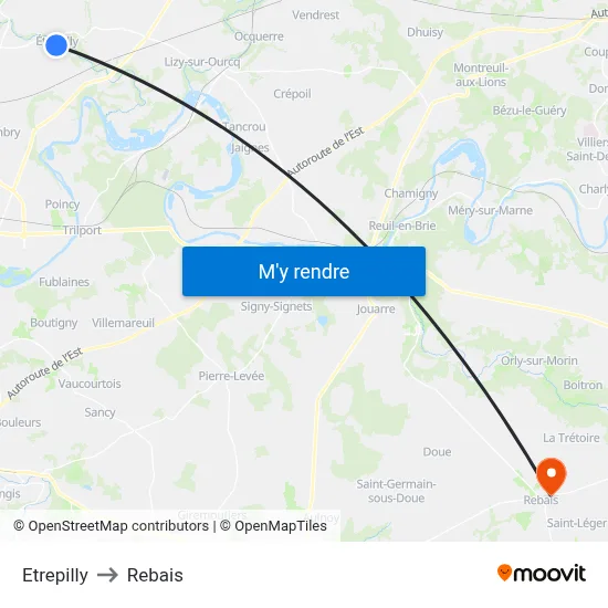 Etrepilly to Rebais map