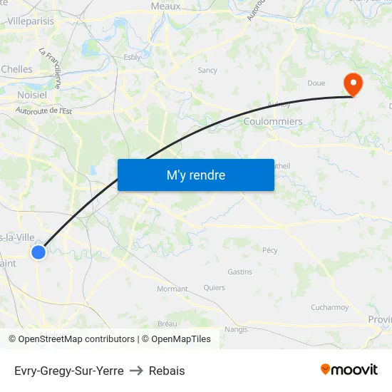 Evry-Gregy-Sur-Yerre to Rebais map
