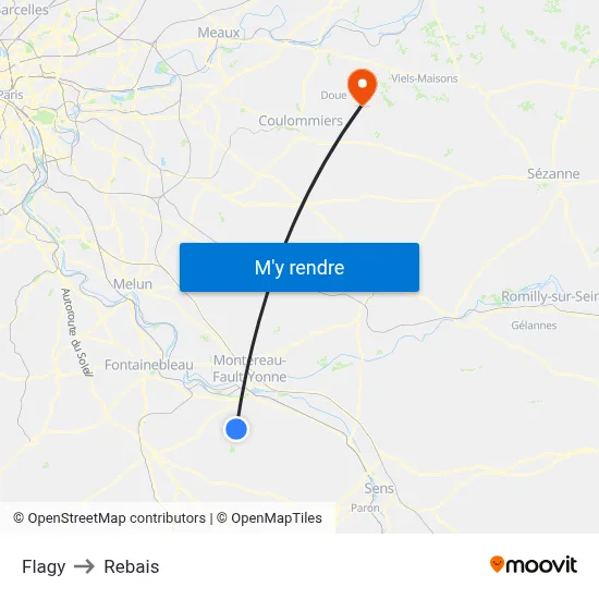 Flagy to Rebais map