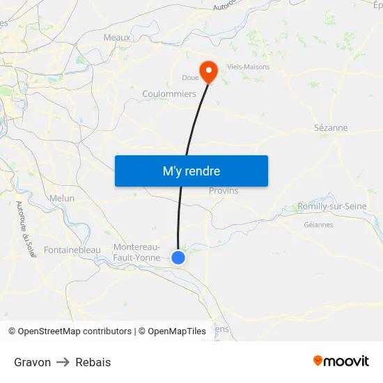 Gravon to Rebais map