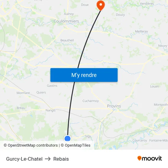 Gurcy-Le-Chatel to Rebais map