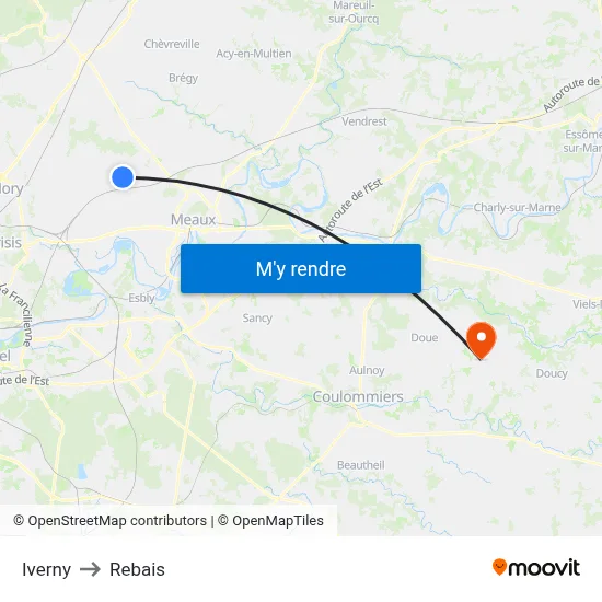 Iverny to Rebais map