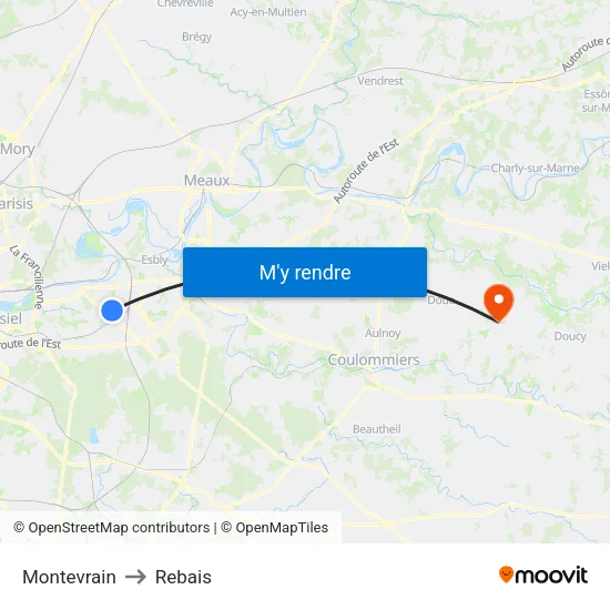 Montevrain to Rebais map