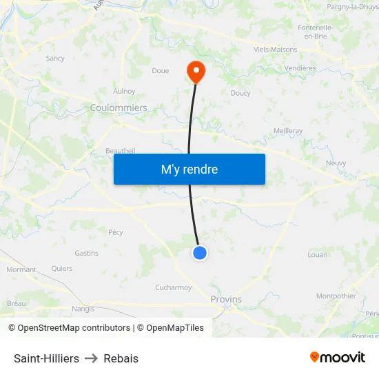 Saint-Hilliers to Rebais map
