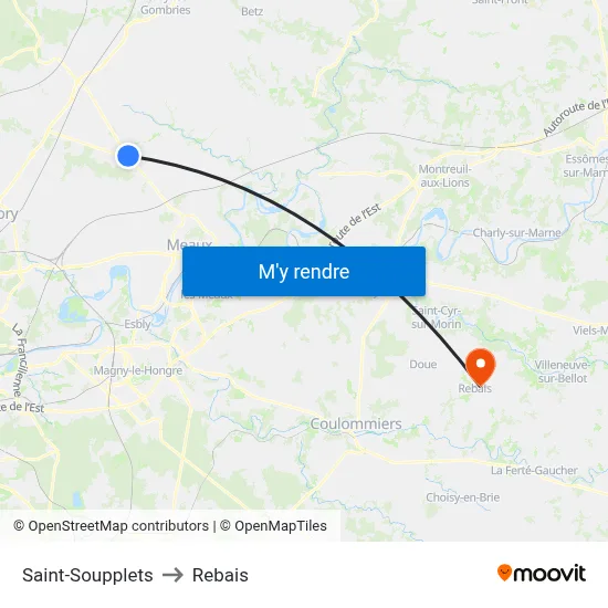 Saint-Soupplets to Rebais map