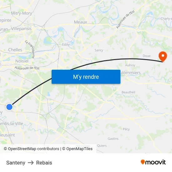 Santeny to Rebais map