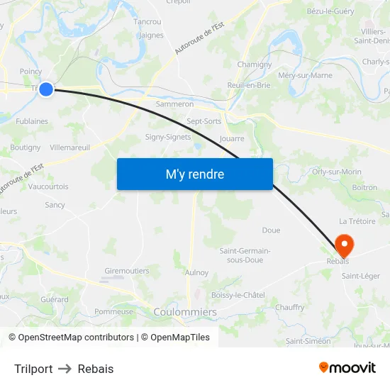 Trilport to Rebais map