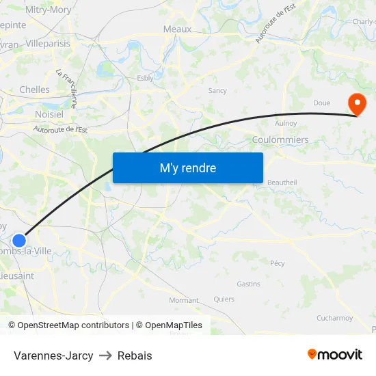 Varennes-Jarcy to Rebais map