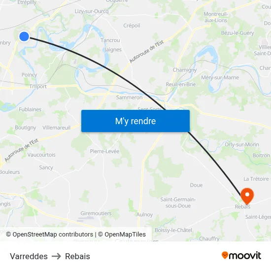 Varreddes to Rebais map