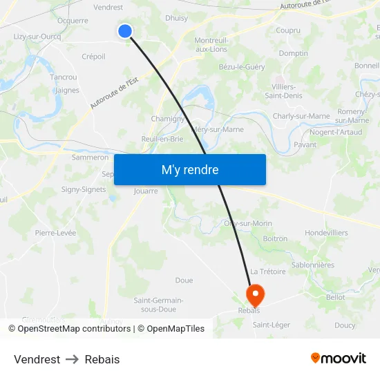 Vendrest to Rebais map