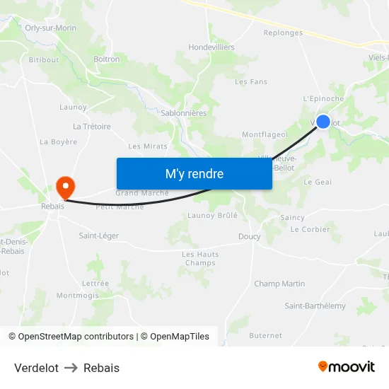 Verdelot to Rebais map
