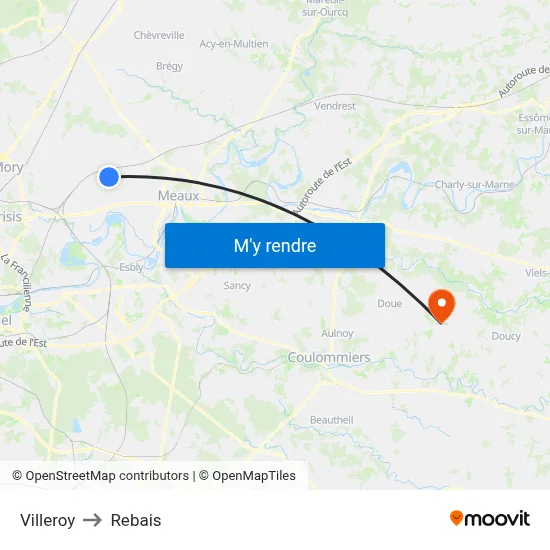 Villeroy to Rebais map