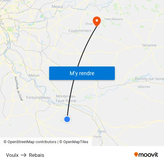 Voulx to Rebais map
