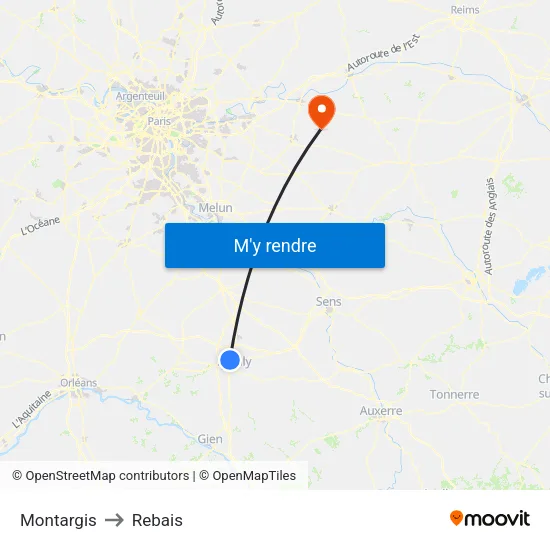 Montargis to Rebais map