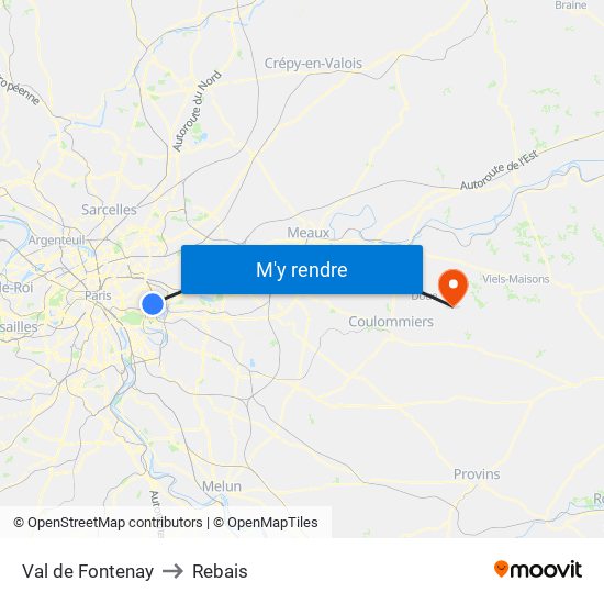 Val de Fontenay to Rebais map