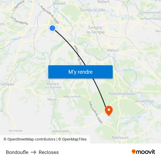 Bondoufle to Recloses map
