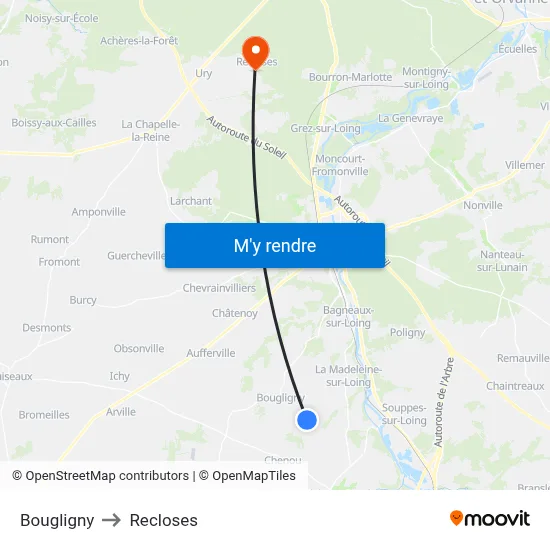 Bougligny to Recloses map