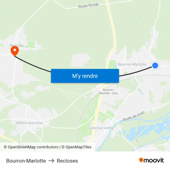 Bourron-Marlotte to Recloses map