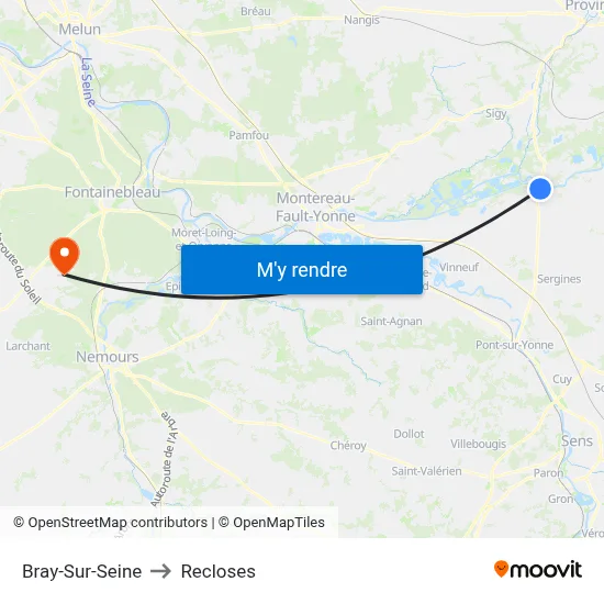 Bray-Sur-Seine to Recloses map