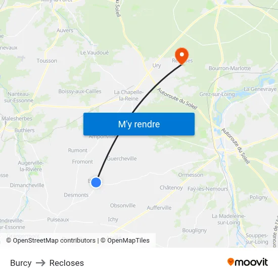 Burcy to Recloses map