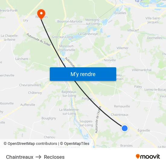 Chaintreaux to Recloses map