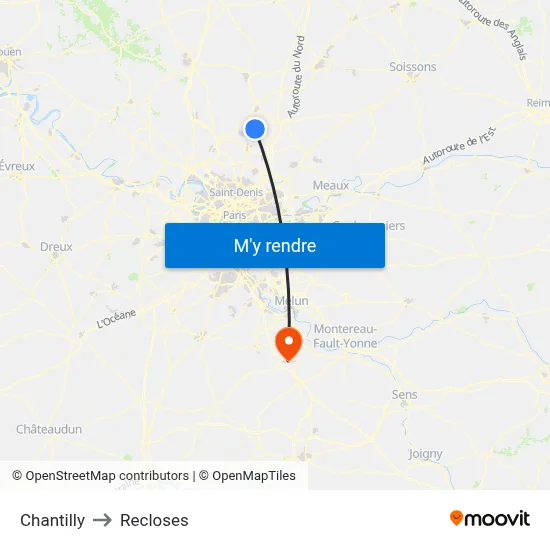 Chantilly to Recloses map