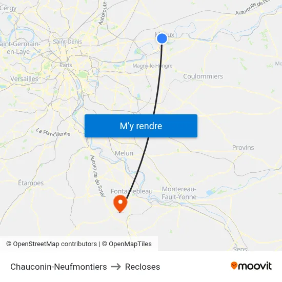 Chauconin-Neufmontiers to Recloses map