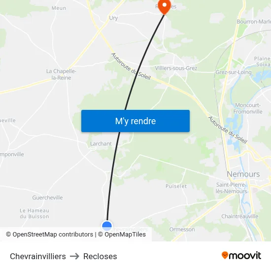 Chevrainvilliers to Recloses map