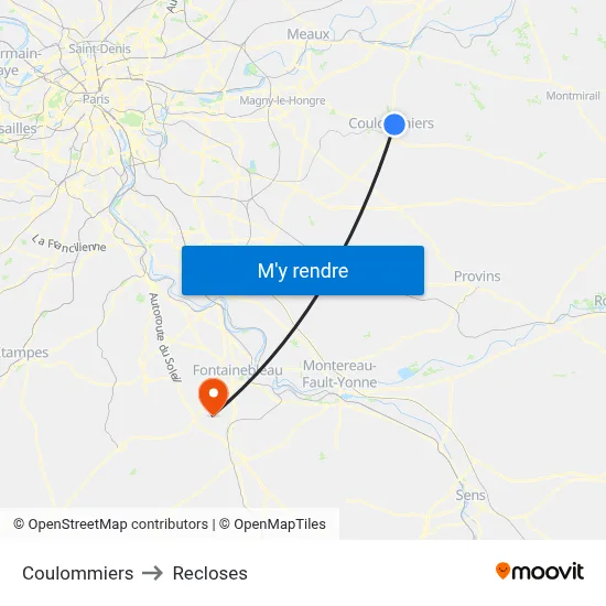 Coulommiers to Recloses map
