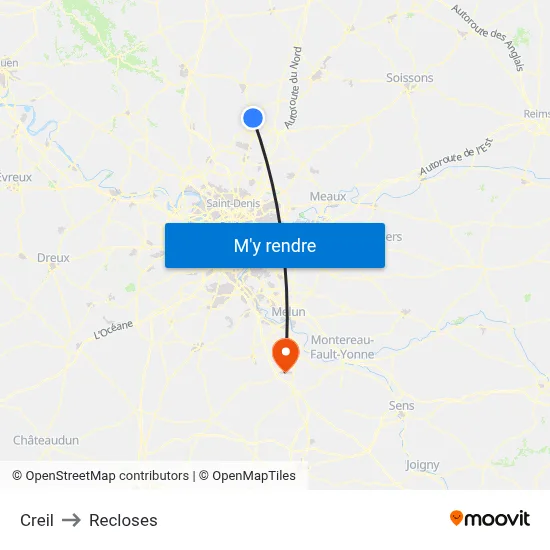 Creil to Recloses map
