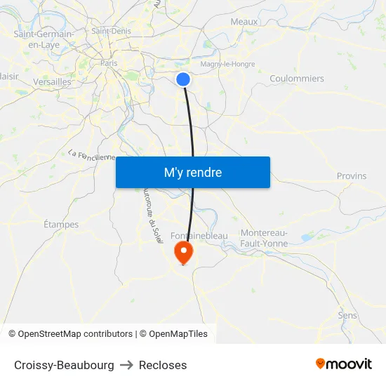 Croissy-Beaubourg to Recloses map
