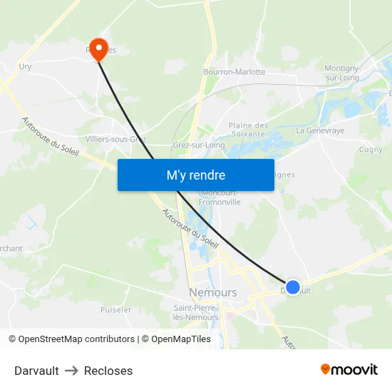Darvault to Recloses map
