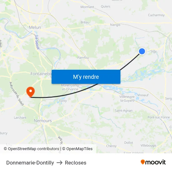 Donnemarie-Dontilly to Recloses map