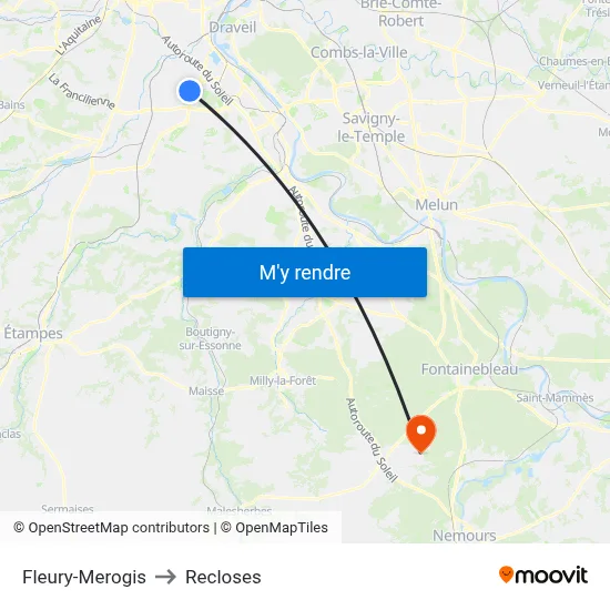 Fleury-Merogis to Recloses map