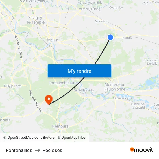 Fontenailles to Recloses map