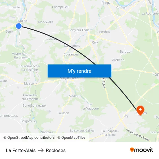 La Ferte-Alais to Recloses map