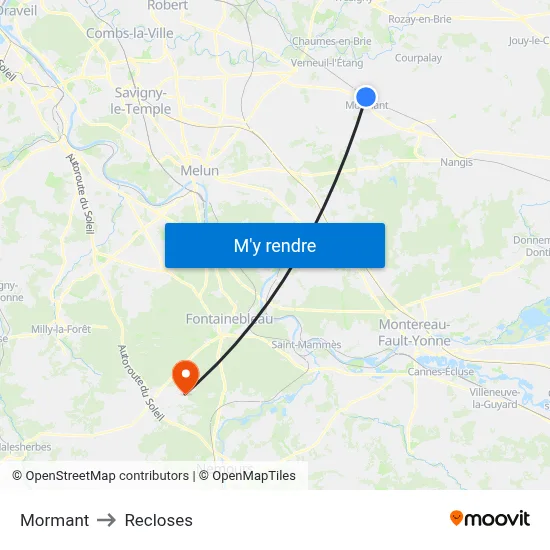 Mormant to Recloses map