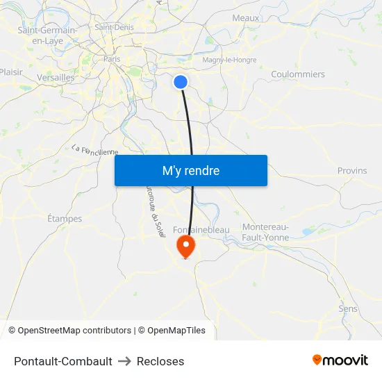 Pontault-Combault to Recloses map