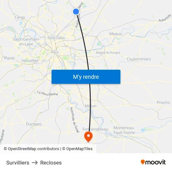 Survilliers to Recloses map