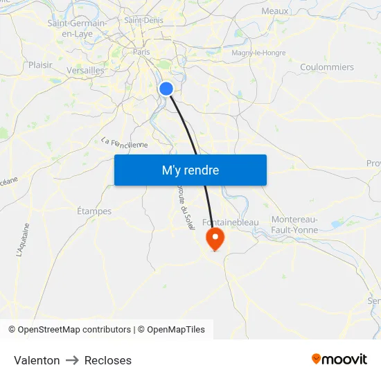 Valenton to Recloses map