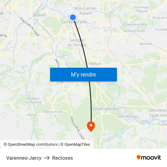 Varennes-Jarcy to Recloses map