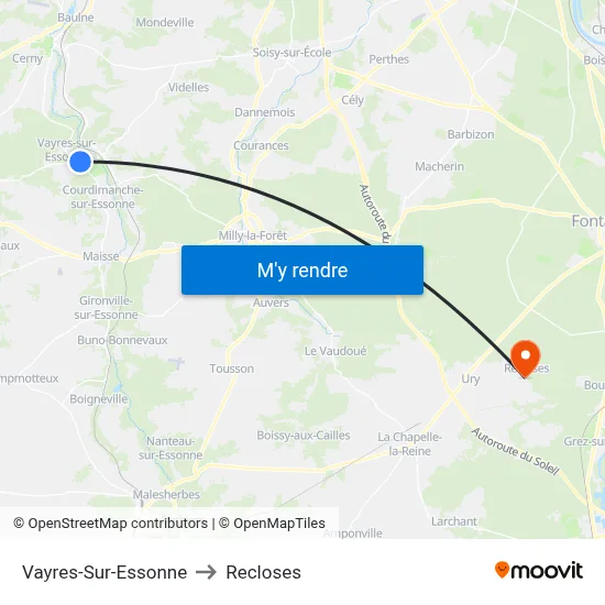 Vayres-Sur-Essonne to Recloses map