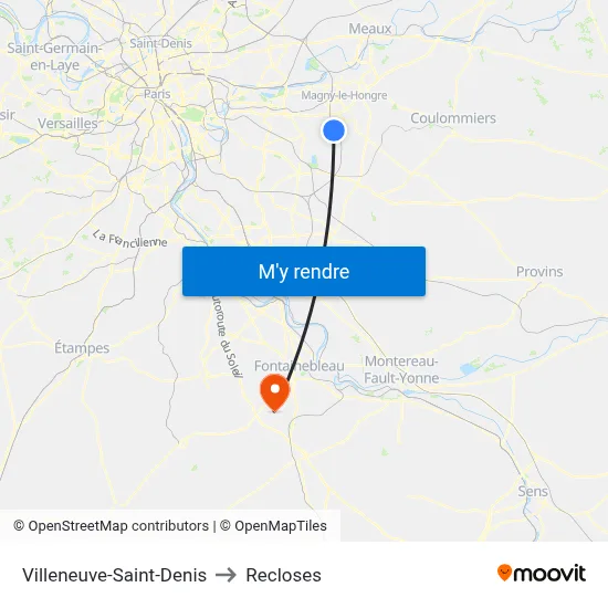 Villeneuve-Saint-Denis to Recloses map
