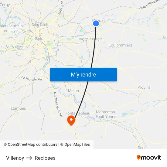 Villenoy to Recloses map