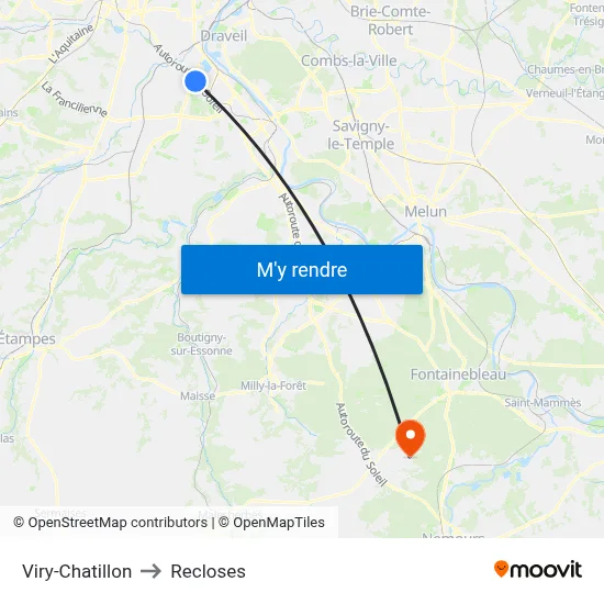 Viry-Chatillon to Recloses map