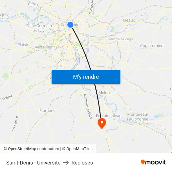 Saint-Denis - Université to Recloses map