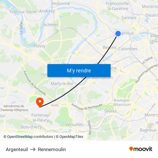 Argenteuil to Rennemoulin map