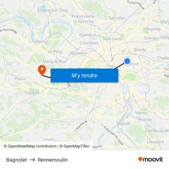 Bagnolet to Rennemoulin map