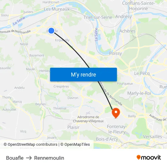 Bouafle to Rennemoulin map