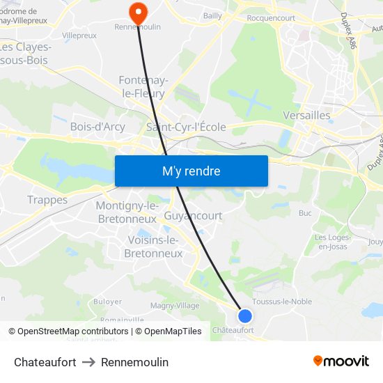 Chateaufort to Rennemoulin map